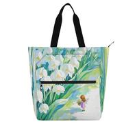 Nexawaveo Bolsa de piano impermeable para lecciones de hadas y flores blancas grandes con bolsillos con cremallera para partituras y libros