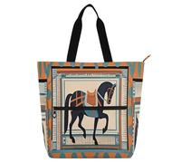 Nexawaveo Bolsa de piano impermeable para lecciones de música con bolsillos con cremallera para partituras y libros, Caballo gráfico sobre naranja, One Size