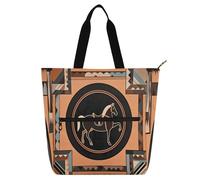 Nexawaveo Bolsa de piano impermeable para lecciones de música con bolsillos con cremallera para partituras y libros, Caballo geométrico sobre marrón, One Size