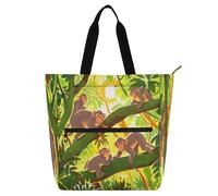 Nexawaveo Bolsa de piano impermeable para lecciones de música con bolsillos con cremallera para partituras y libros, Monos de dibujos animados en una jungla verde, Talla única