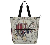 Nexawaveo Bolsa de piano impermeable para lecciones, flor azul sobre tostado, bolsa de música con bolsillos con cremallera para partituras y libros, Elegante carruaje y caballo beige, One Size