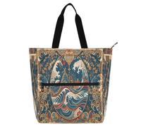 Nexawaveo Bolsa de piano impermeable para lecciones, flor azul sobre tostado, bolsa de música con bolsillos con cremallera para partituras y libros, Patrón de ondas dinámicas azul, One Size