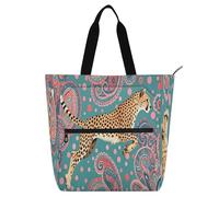 Nexawaveo Bolsa de piano impermeable para lecciones, flor azul sobre tostado, bolsa de música con bolsillos con cremallera para partituras y libros, Dinámica Cheetah Turquesa, One Size
