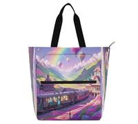 Nexawaveo Bolsa de piano impermeable para lecciones, flor azul sobre tostado, bolsa de música con bolsillos con cremallera para partituras y libros, Dreamy Train Valley, One Size