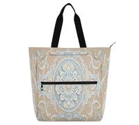 Nexawaveo Bolsa de piano impermeable para lecciones, flor azul sobre tostado, bolsa de música con bolsillos con cremallera para partituras y libros, Flor azul sobre marrón, One Size