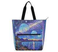 Nexawaveo Bolsa de piano impermeable para lecciones, medusas sobre el lago por la noche, bolsa de música con bolsillos con cremallera para partituras y libros