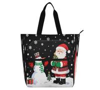 Nexawaveo Bolsa multiusos impermeable con cremallera, diseño de pájaro rojo, escena de invierno 600D, bolsa de compras de tela Oxford, santa y muñeco de nieve, Talla única