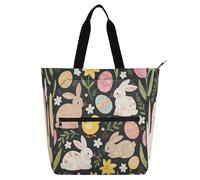 Nexawaveo Bolsa multiusos impermeable con cremallera Joyful Spring Bunnies 600D Oxford bolsa de la compra