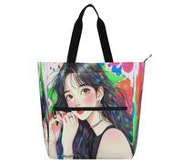 Nexawaveo Bolsa multiusos impermeable con cremallera Monkey Pirate at The Helm 600D Oxford Bolsa de la compra, Chica de pelo arcoíris, Talla única