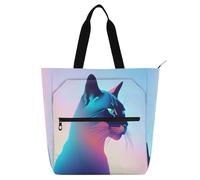 Nexawaveo Bolsa multiusos impermeable con cremallera Monkey Pirate at The Helm 600D Oxford Bolsa de la compra, Elegante gato peludo, Talla única