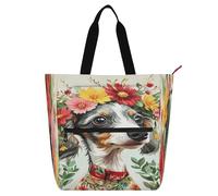 Nexawaveo Bolsa multiusos impermeable con cremallera Monkey Pirate at The Helm 600D Oxford Bolsa de la compra, Adorable perro con guirnalda de flores suave, Talla única