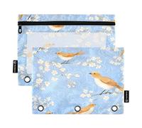 Nexawaveo Chibi Birds Skyblue - Juego de 2 estuches para carpetas de 3 anillas, cremallera suave con ventana de PVC transparente para suministros escolares