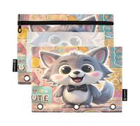 Nexawaveo Chibi Fox - Juego de 2 estuches multicolor para carpetas de 3 anillas, cremallera suave con ventana de PVC transparente para suministros escolares