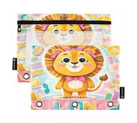 Nexawaveo Chibi Lion - Juego de 2 estuches para lápices con cremallera suave y ventana de PVC transparente para suministros escolares