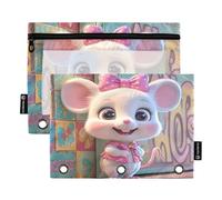 Nexawaveo Chibi Mouse - Juego de 2 estuches multicolor para carpetas de 3 anillas, cremallera suave con ventana de PVC transparente para suministros escolares