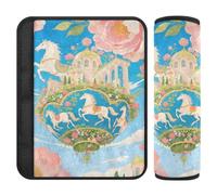 Nexawaveo Cubiertas de correa de 16.5 x 16.5 cm, flores y caballos azules | Almohadillas de hombro de franela suave extra anchas para asiento de coche de bebé, mochila