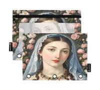 Nexawaveo Dark Angel Golden Moon - Juego de 2 estuches para carpetas de 3 anillas, cremallera suave con ventana de PVC transparente para suministros escolares
