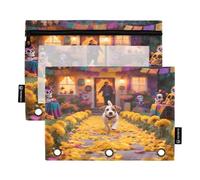 Nexawaveo Dog Day Of The Dead - Juego de 2 estuches para carpetas de 3 anillas, cremallera suave con ventana de PVC transparente para suministros escolares