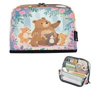 Nexawaveo Estuche organizador de gran capacidad de 21 x 15 cm, diseño de osos bosques, para escuela, oficina, viajes