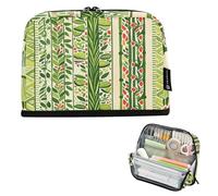Nexawaveo Estuche organizador de gran capacidad de 21 x 15 cm, diseño de rayas botánicas, color verde y beige, para escuela, oficina, viajes