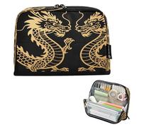 Nexawaveo Estuche organizador de gran capacidad de 8.3 x 5.9 pulgadas, diseño de dragones dorados, color negro, para escuela, oficina, viajes