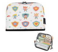 Nexawaveo Estuche organizador de gran capacidad para lápices, 21 x 15 cm, diseño de superhéroes coloridos para niños, color blanco, para escuela, oficina, viajes