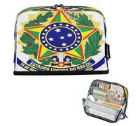 Nexawaveo Estuche organizador de gran capacidad para lápices, 21 x 15 cm, escudo de armas de Brasil, bolsa para bolígrafos para escuela, oficina, viajes