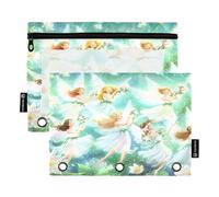 Nexawaveo Flower Holding Fairies - Juego de 2 estuches para carpetas de 3 anillas, cremallera suave con ventana de PVC transparente para suministros escolares