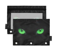 Nexawaveo Green Eyes on Dark - Juego de 2 estuches para carpetas de 3 anillas, cremallera suave con ventana de PVC transparente para suministros escolares