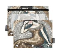Nexawaveo Juego de 2 estuches para lápices con diseño de mosaico, para carpeta de 3 anillas, cremallera suave con ventana de PVC transparente para suministros escolares