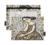 Nexawaveo Juego de 2 estuches para lápices con patrón de mosaico, para carpeta de 3 anillas, cremallera suave con ventana de PVC transparente para suministros escolares