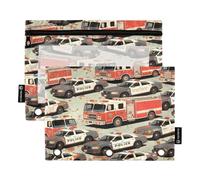 Nexawaveo Juego de 2 estuches para lápices de vehículos de emergencia retro para carpetas de 3 anillas, cremallera suave con ventana de PVC transparente para suministros escolares