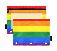 Nexawaveo Lgbt Rainbow Pride Flag - Juego de 2 estuches para carpetas de 3 anillas, cremallera suave con ventana de PVC transparente para suministros escolares