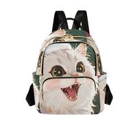 Nexawaveo Mochila acolchada para mujer, bolsa de mano para laptop de 14 pulgadas, ligera, mochila de trabajo, minimalista, margaritas, menta, Santa Cat Deepgreen, S