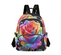 Nexawaveo Mochila acolchada para mujer, bolsa de mano para laptop de 14 pulgadas, ligera, para trabajo, playa, tulipanes, Rainbow Rose Black, Medium, Mochilas de mochila