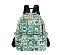 Nexawaveo Mochila acolchada para mujer de 14 pulgadas, ligera, con patrón de mosaico, color azul, Patchwork Animals Green, S