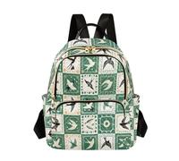 Nexawaveo Mochila acolchada para mujer de 14 pulgadas, ligera, con patrón de mosaico, color azul, Patchwork Bird Green-2, S