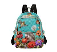 Nexawaveo Mochila acolchada para mujer de 14 pulgadas, ligera, para el trabajo, flores, pájaros, mariposas, verde, Erizo plantas animales turquesa, Small, Mochilas de mochila