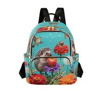 Nexawaveo Mochila acolchada para mujer de 14 pulgadas, ligera, para el trabajo, flores, pájaros, mariposas, verde, Erizo y criaturas de jardín, turquesa, Small, Mochilas de mochila