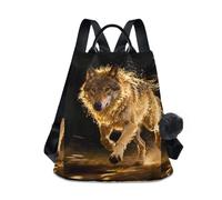 Nexawaveo Mochila antirrobo para mujer, mochila de viaje para senderismo, camping, Wolf and Fire Scene Black