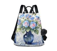 Nexawaveo Mochila de moda para mujer, antirrobo, bolsa de viaje para senderismo, camping, Ramo de rosas azul