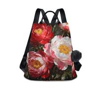 Nexawaveo Mochila de moda para mujer, antirrobo, bolsa de viaje para senderismo, camping, Vibrante ramo de peonías