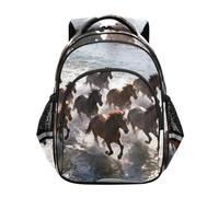 Nexawaveo Mochila escolar ligera para niños y niñas, para primaria, preescolar, Dynamic Horse Herd River Scene, Small, Mochilas de viaje