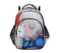 Nexawaveo Mochila escolar para niños y niñas, Girl Lamb Cuddle, Small | Mochila ligera para niños de primaria y preescolar, bolsa de viaje de 15 pulgadas