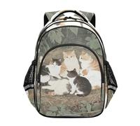 Nexawaveo Mochila infantil de 17 pulgadas para la escuela, viajes, senderismo, gatitos, estilo oriental, mochila primaria con rayas reflectantes