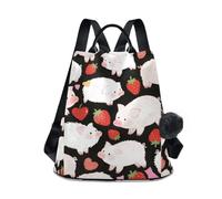 Nexawaveo Mochila para mujer, antirrobo, bolsillo trasero con cremallera, mochila de viaje, Cute Pigs Strawberry Dark