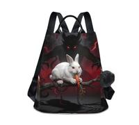 Nexawaveo Mochila para mujer, antirrobo, bolsillo trasero con cremallera, Rabbit Art Red Dark, Medium, Mochila de viaje antirrobo