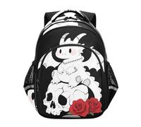 Nexawaveo Mochila para niños con correa de silbato y tiras reflectantes, calavera gótica, mochila escolar para niños de 3 a 8 años