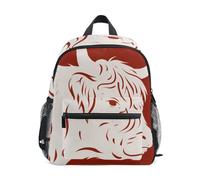 Nexawaveo Mochila para niños pequeños preescolar, mochila de jardín de infantes con etiqueta de nombre para niños y niñas, Line Cow Head Rojo, Medium, Mochilas Daypack