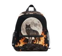 Nexawaveo Mochila para niños pequeños preescolar, mochila de jardín de infantes con etiqueta de nombre para niños y niñas, Wolf and Moon Flame, S